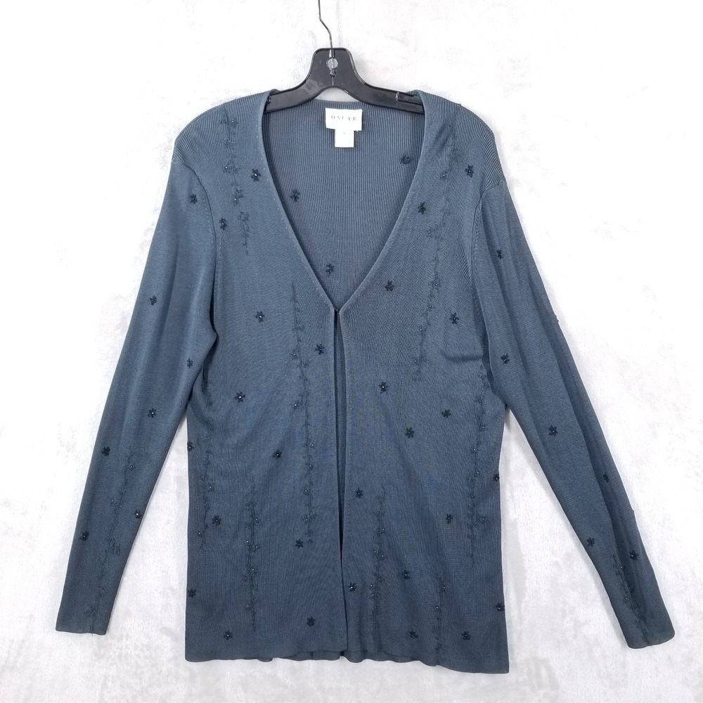 Oscar De La Renta Cardigan Women 1X Longline Embroidered Beaded Sweater‎ Fairy